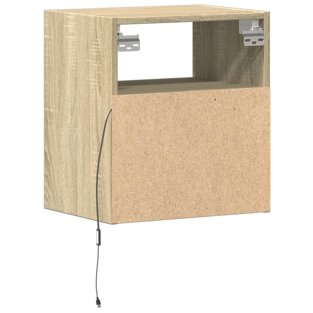 Mesa de cabeceira，Mesita de noche，Mesa Auxiliar de parede com luzes LED carvalho sonoma CFW236749 - 8