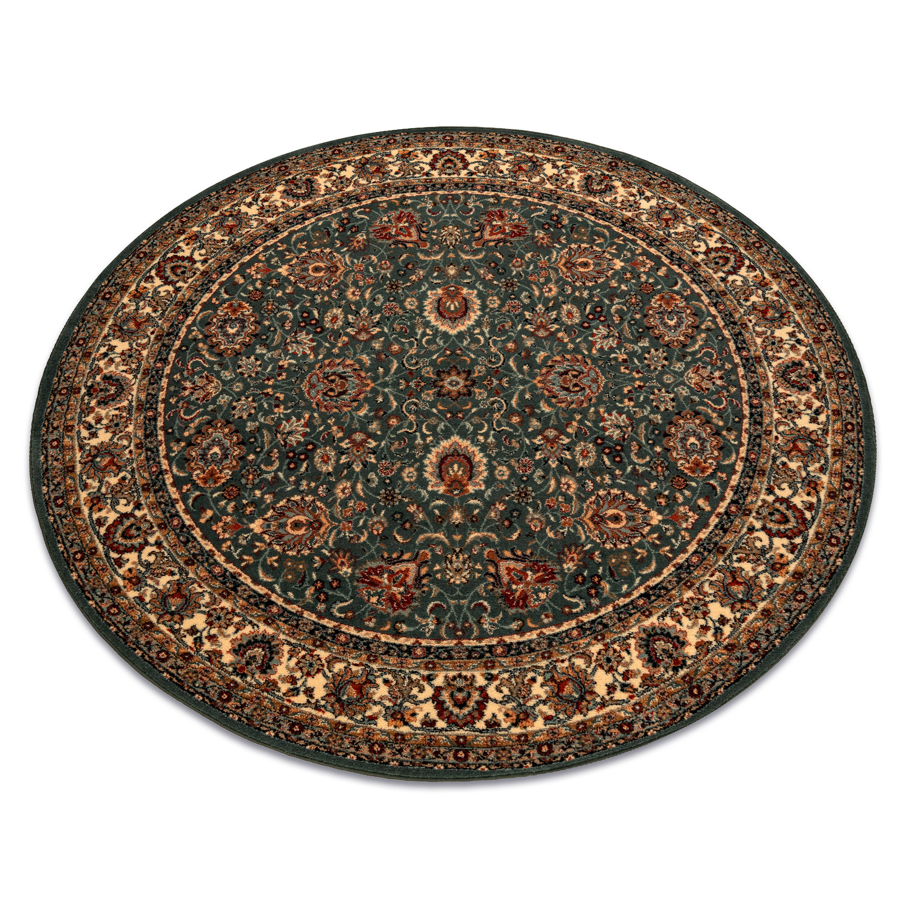 Dywan wełniany KASHQAI 4362 410 koło ornament zielony / beż koło 200 cm