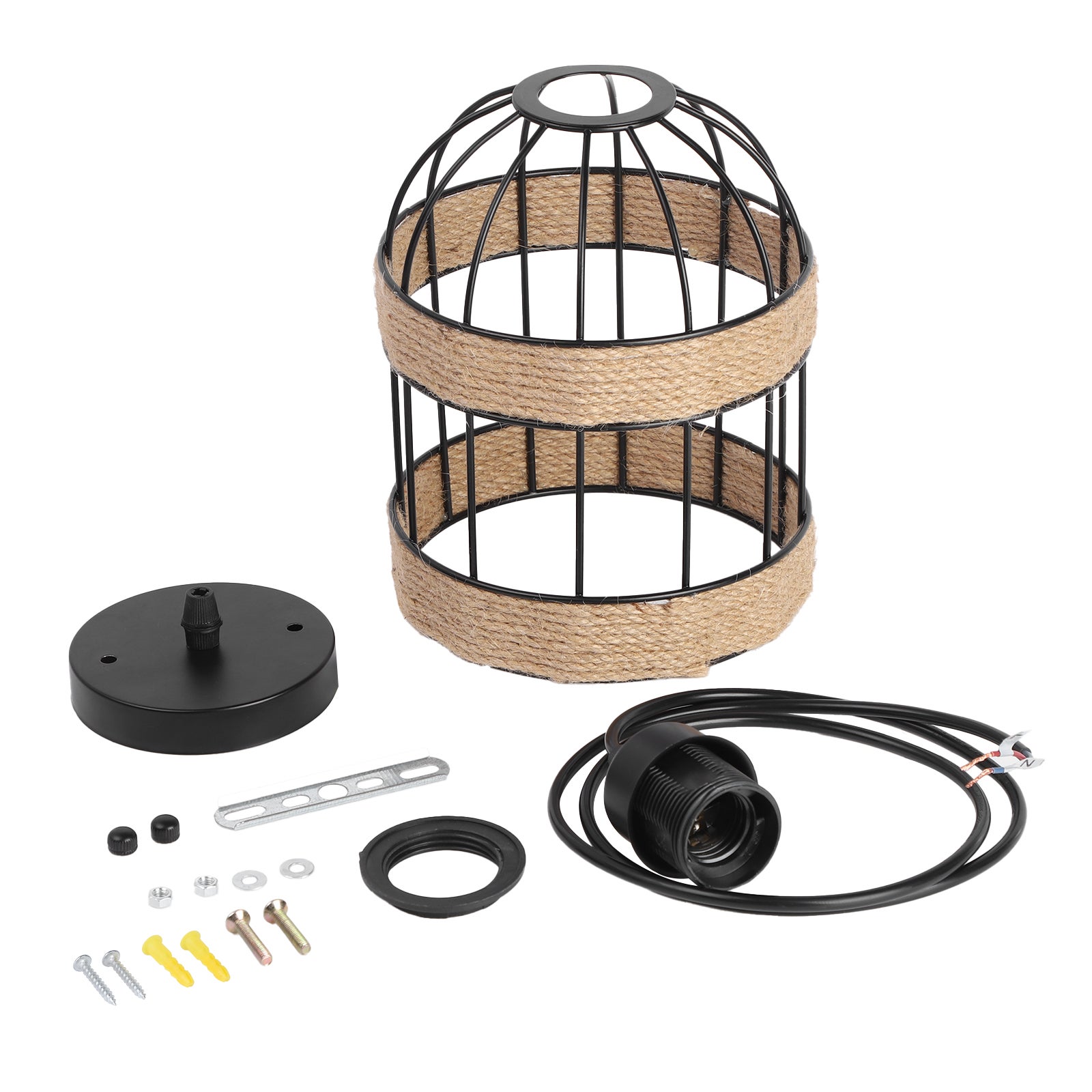 Lampa wisząca z rattanu, żyrandol z ręcznie wykonaną klatką mała lampa wisząca w stylu rustykalnym do kuchni z wyspą Jadalnia(Żarówka E27 w zestawie) - 2