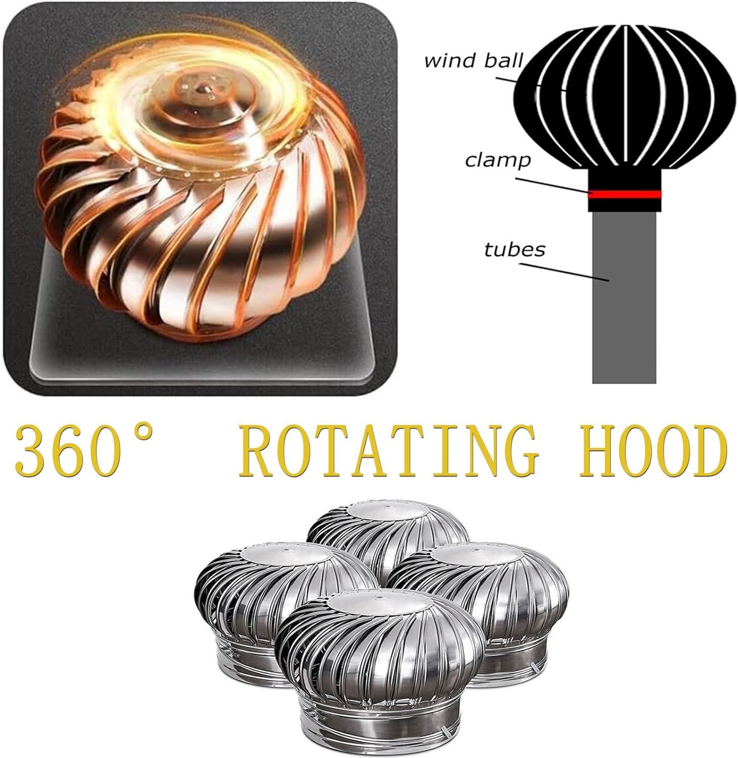 Sortie de toit, Extracteur de fumées rotatif éolien en inox base ronde, chapeau de cheminée, toutes dimensions, Ø 160 mm - 6