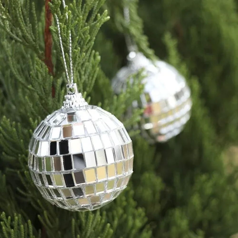 Conjunto de 24 bolas de discoteca refletivas de vidro prateado, fáceis de pendurar, ideais para Natal, casamentos e festas em casa - 4