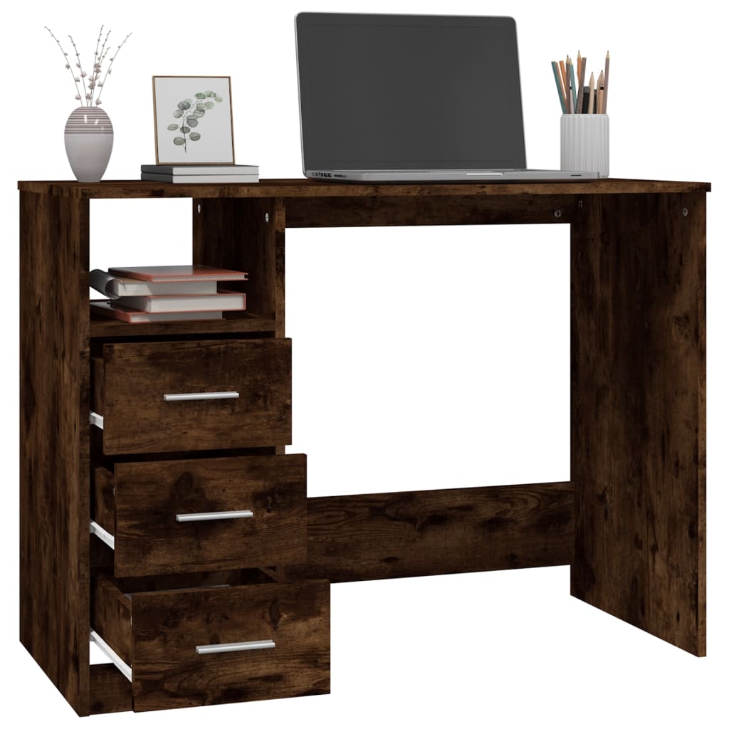 Bureau，Table de travail，Table d'étude avec tiroirs Chêne fumé 102x50x76 cm Bois d'ingénierie CWV11203 - 5