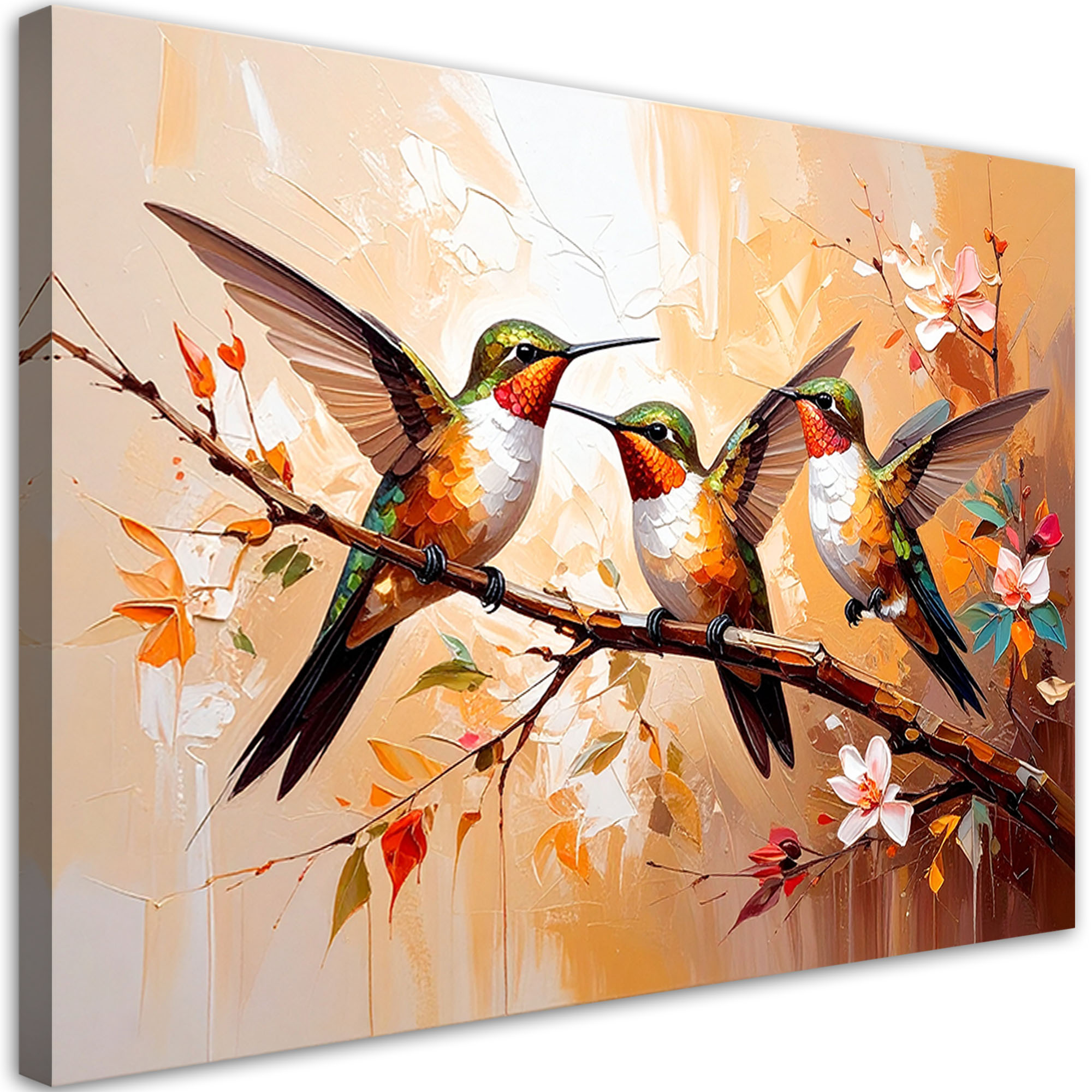 Obraz nowoczesny, Kolorowe Kolibry Ptaki na beżowym tle 120x80