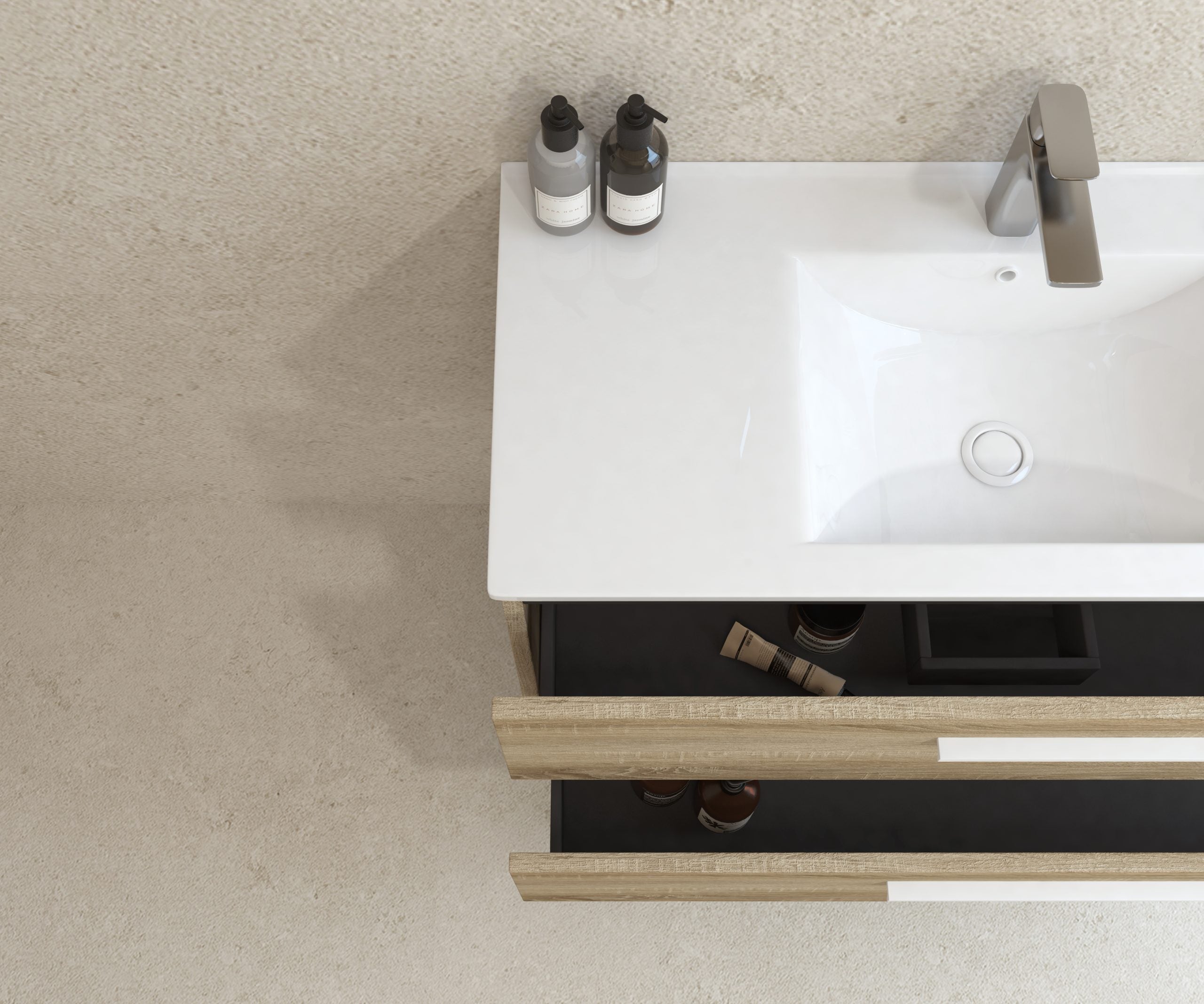 Ensemble de meubles de salle de bain Mapau CURIE, deux tiroirs, chêne Bardolino, 100 cm + vasque + miroir Capsule - 3