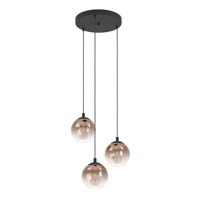 EGLO lámpara colgante Ariscani 1 negro y cobre de vidrio y metal 3 luces 3X60W E27, Ø 42,5 cm, alto 110 cm