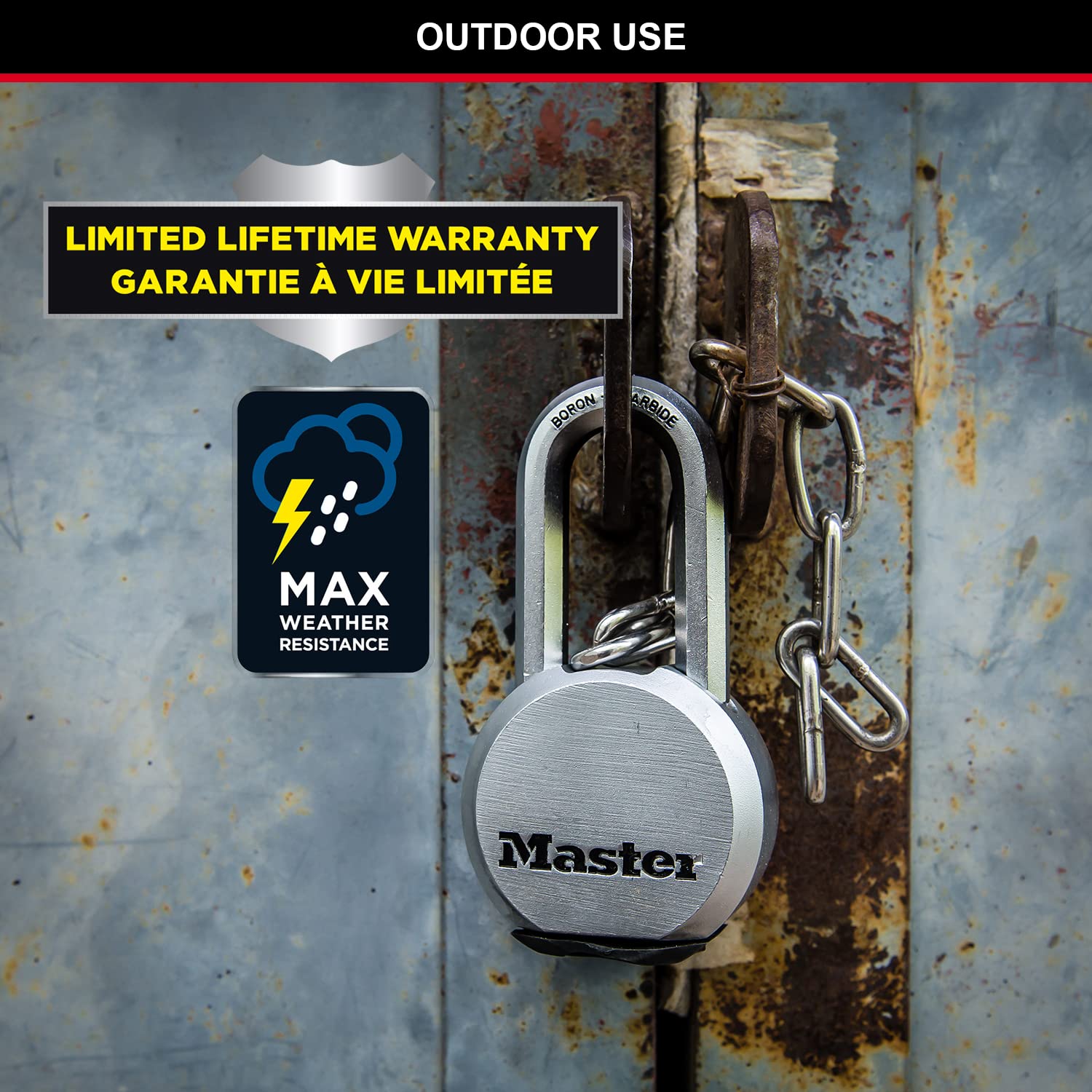 Cadeado com chave de alta segurança em aço inoxidável com argola longa para exteriores - MASTER LOCK M830EURDLH - 9