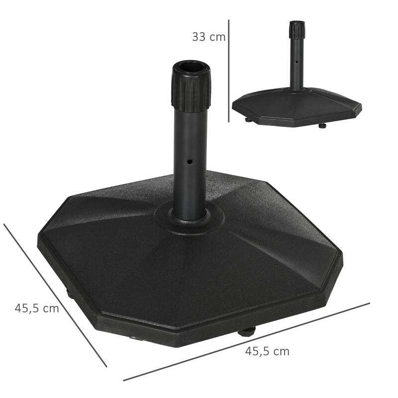 Pied de parasol 18 kg pour jardin terrasse, base en béton compatible mâts 34 mm 38 mm 48 mm, support stable pour parasol extérieur, noir - 4