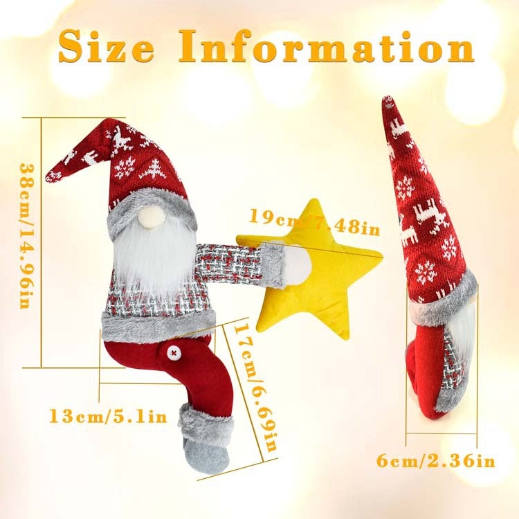 Topo de árvore de Natal com estrela iluminada e comando, enfeite de Natal gnomo, prendedor de cortina de Natal, decorações de Natal - 4