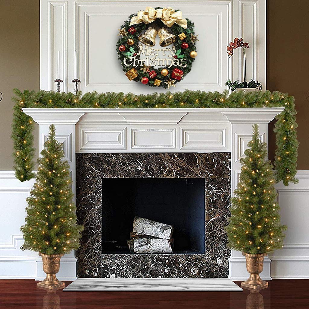 Grinalda de natal de 30cm com enfeites e arco, decoração de guirlanda de natal, guirlanda de porta de feliz natal, decoração de jardim de árvore - 2