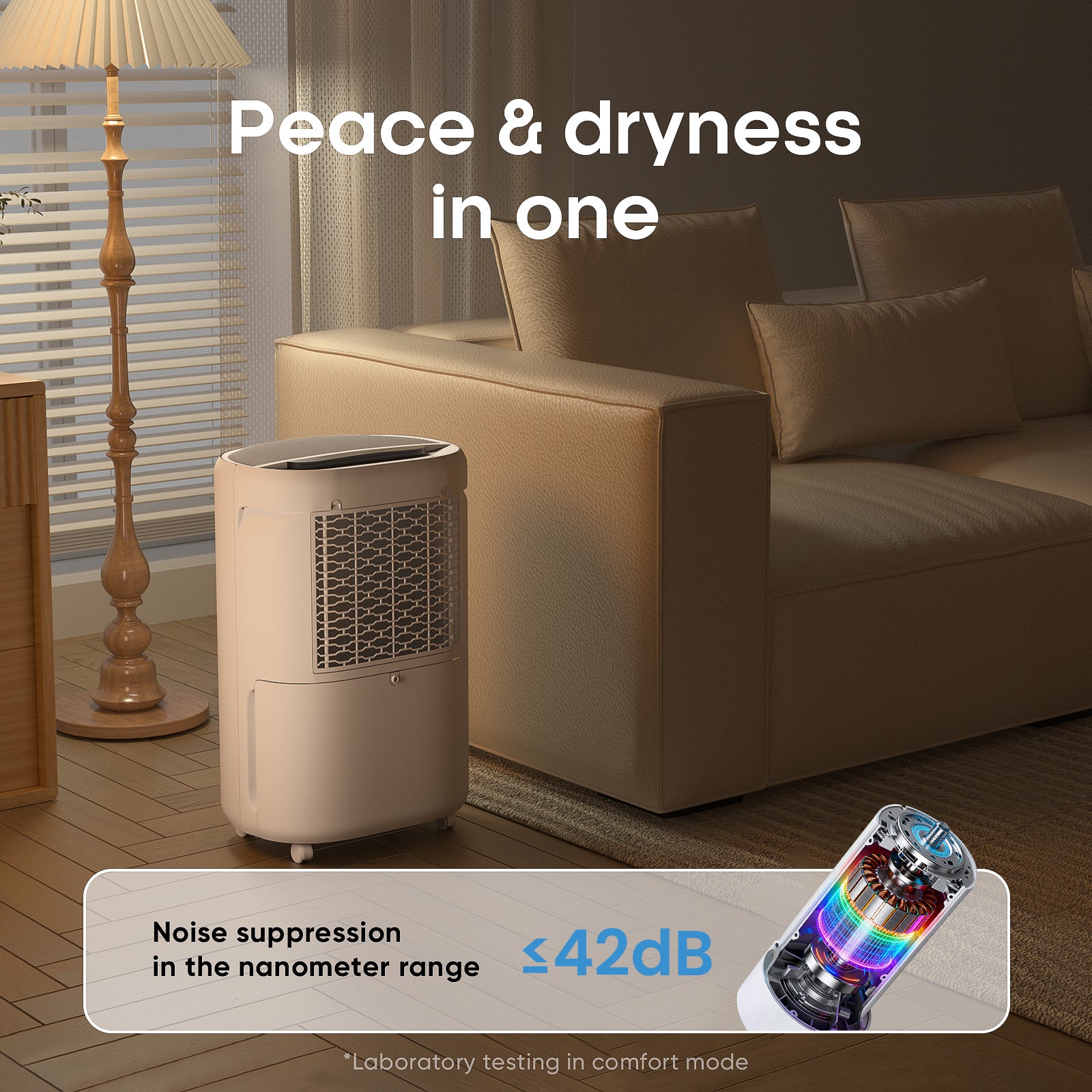 Osuszacz powietrza 20 l/dzień, cichy (42 dB), dla pomieszczeń 40-60 m², automatyczne wyłączanie, timer, wiele trybów pracy