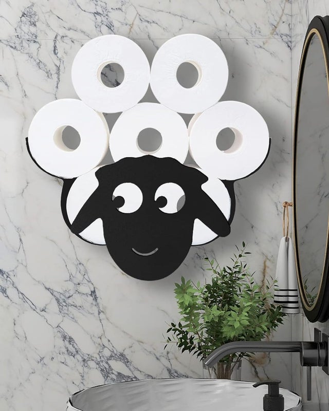 Porta carta igienica a forma di pecora, supporto per carta igienica da parete in metallo nero, contenitore per fazzoletti da bagno, Portarotolo in metallo, Portarotolo di carta igienica per 7 rotoli