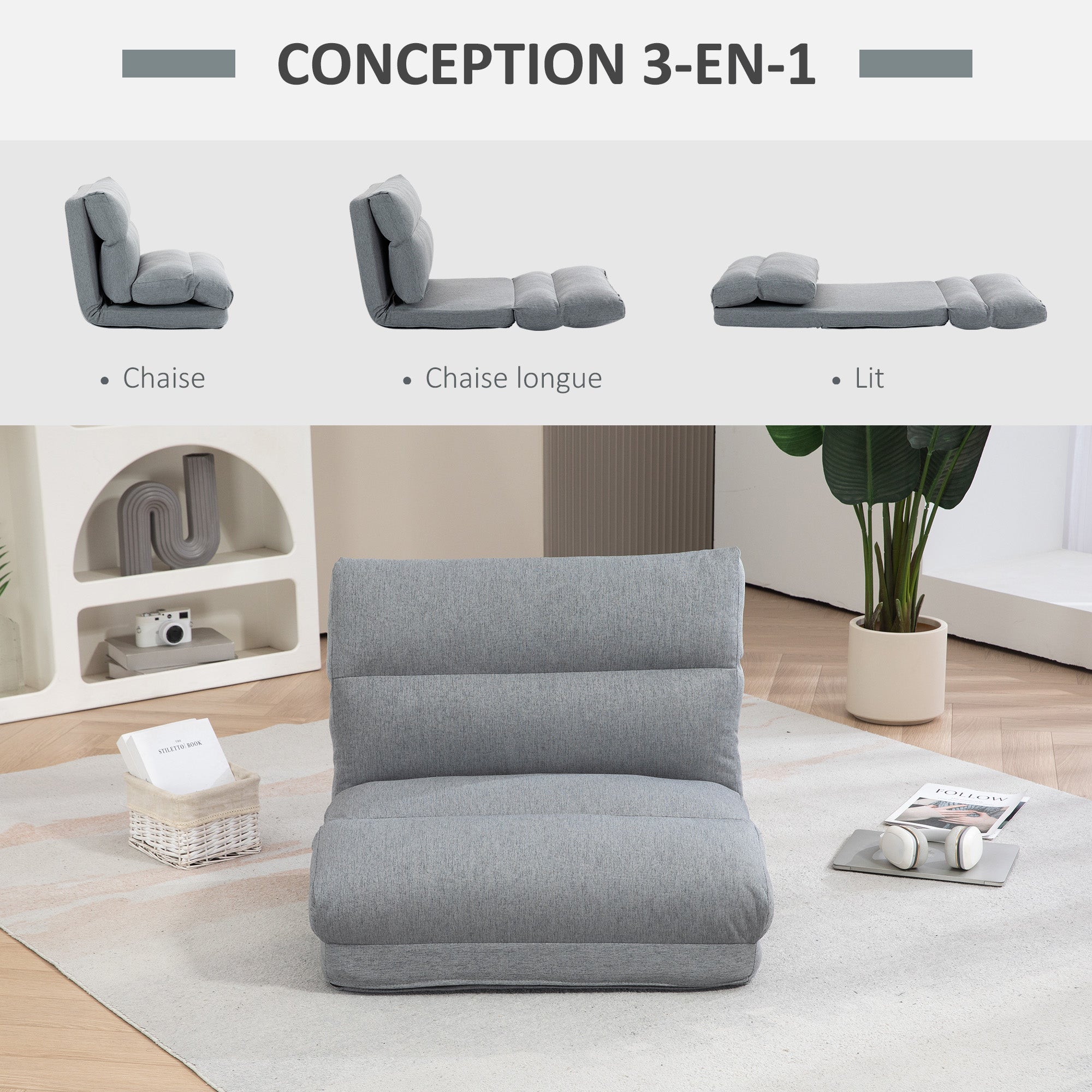 Fauteuil relax tissu 1 place HOMCOM - 4