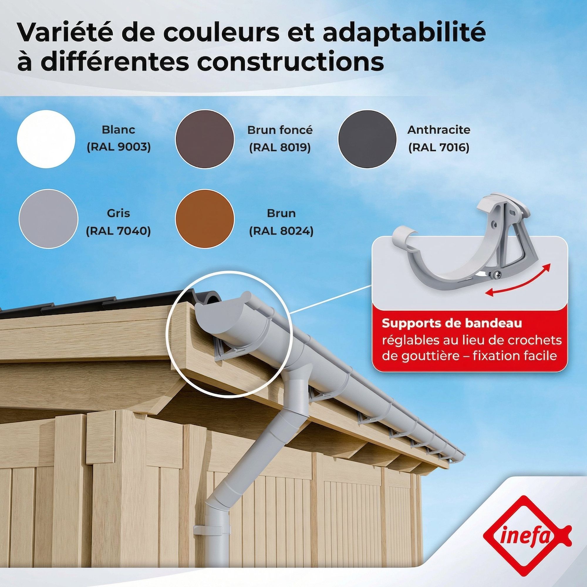 Kit gouttière PVC 2x6 m demi-ronde NW100 100 mm marron foncé gouttière descente tuyaux abri carport INEFA - 8