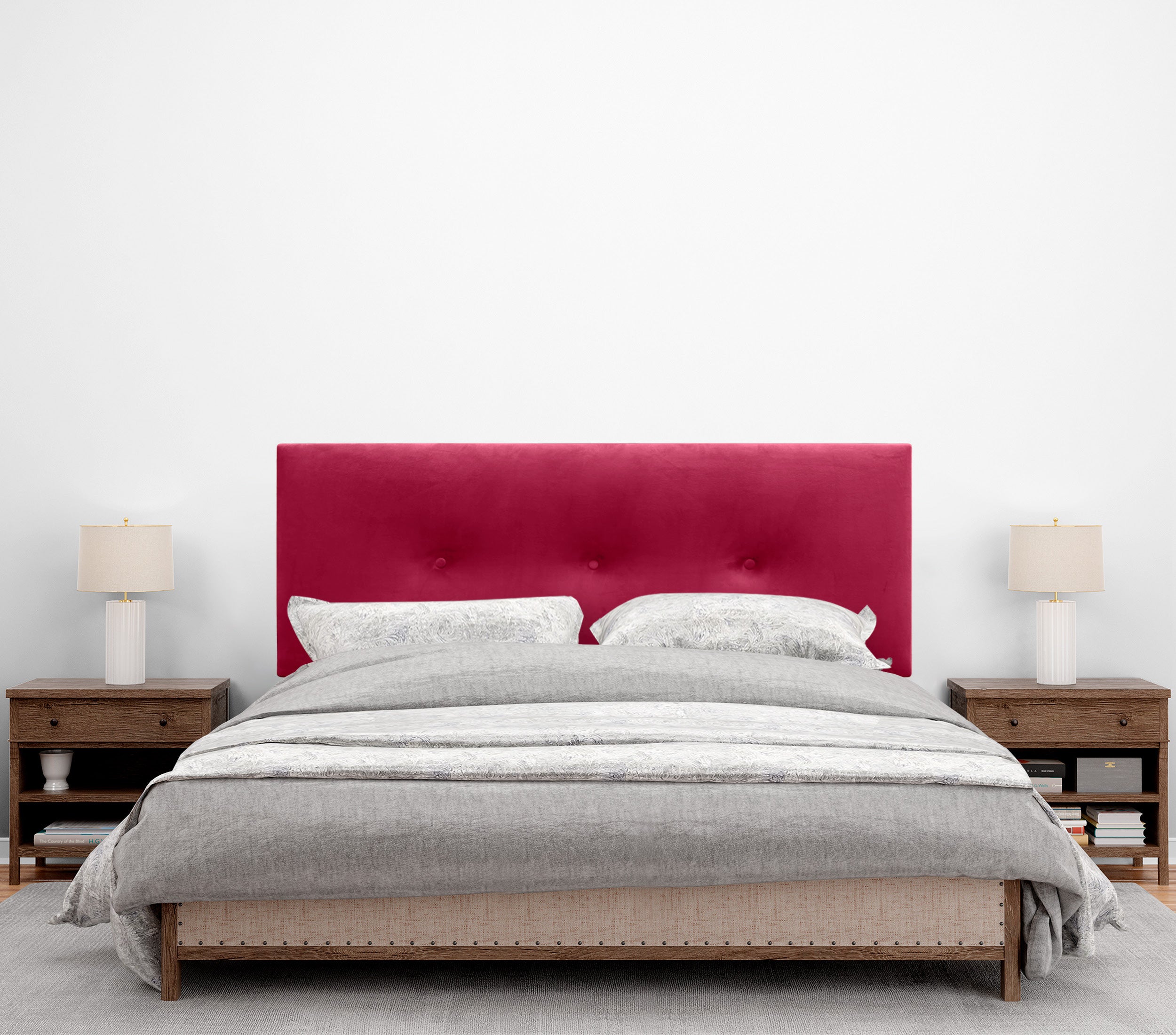 DHOME Testiera in velluto liscio con bottoni alta gamma moderna testiera imbottita per letto di lusso (Rosso, 150x60cm) - 4