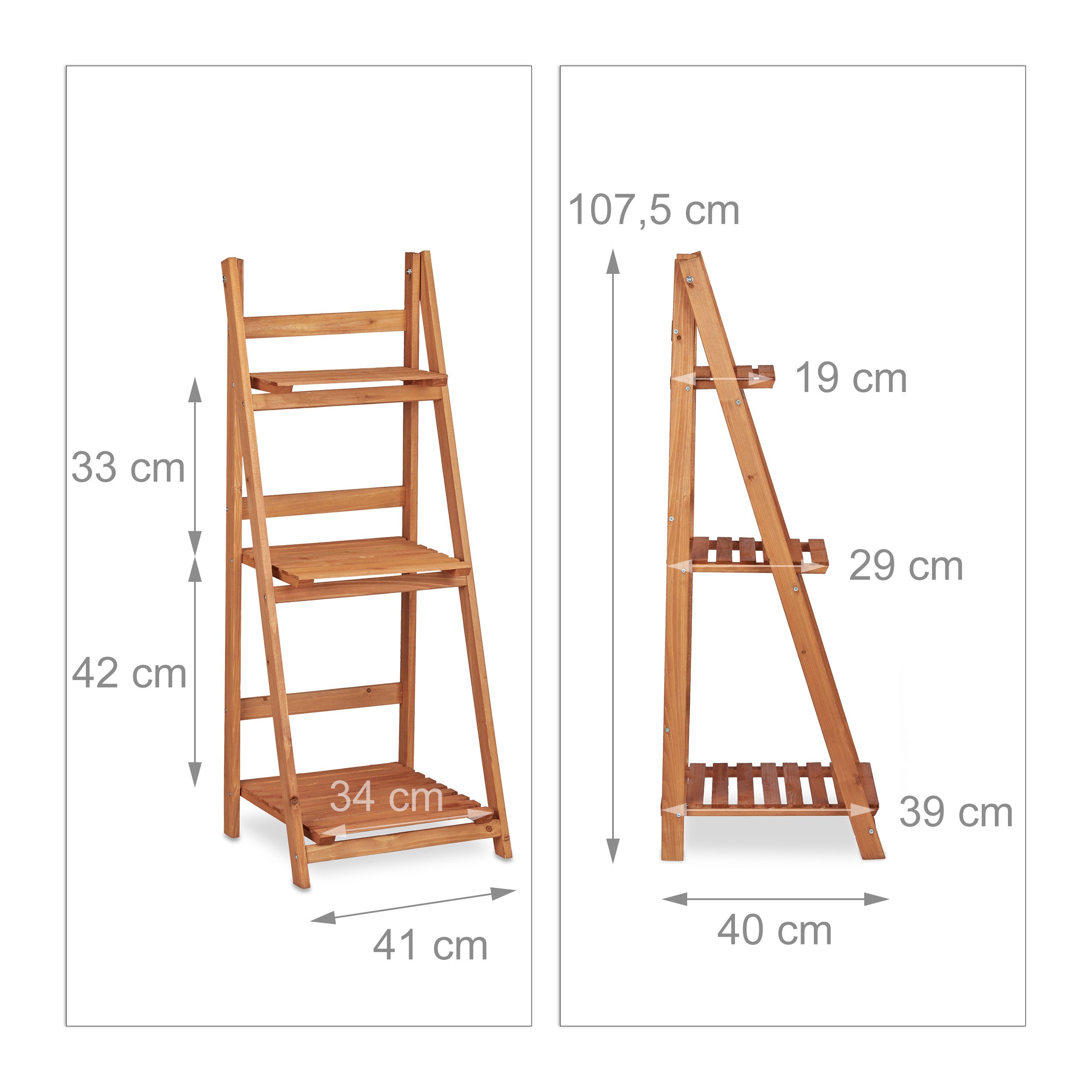 Escalier pour plantes bois échelle plante support intérieur HxlxP: 107,5 x 41 x 25 cm 3 niveaux, marron, Relaxdays - 4