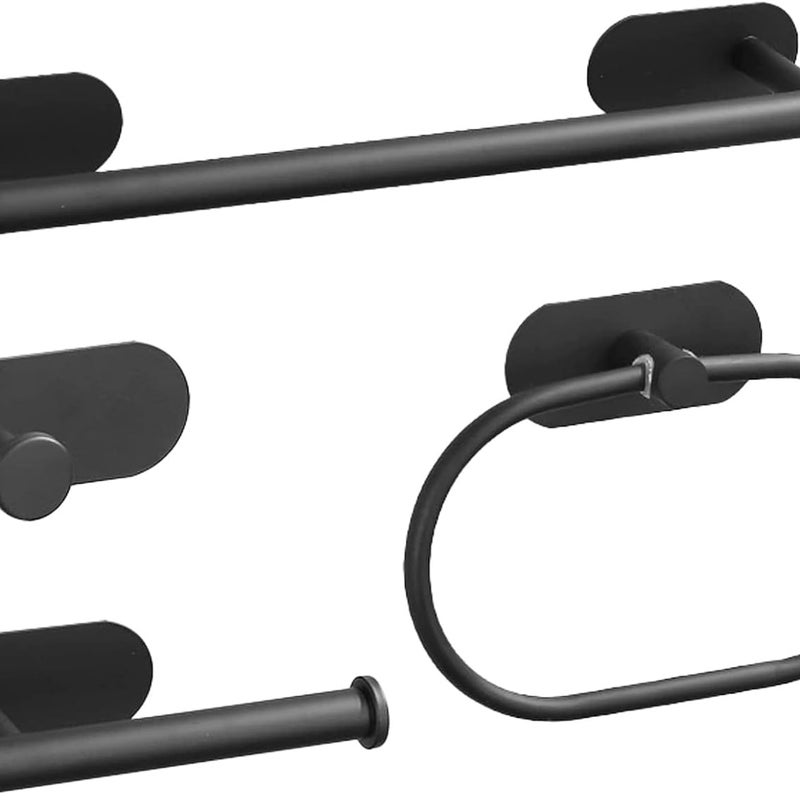Zestaw 4 samoprzylepnych drążków na ręczniki, wieszak na ręczniki łazienkowe, uchwyt na papier toaletowy, nie wymaga wiercenia (czarny, 40 cm)