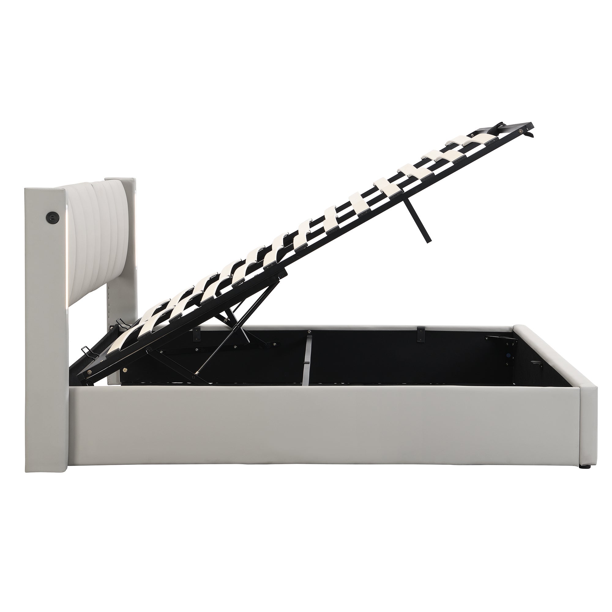 Lit Multifonctionnel LED avec USB Rechargeable, 180*200cm, Éclairage LED et Tête de Lit Réglable en PU Étanche, Lit Hydraulique avec Rangement - 7