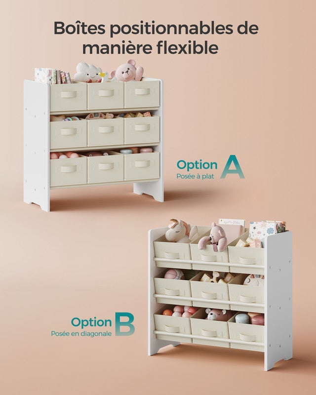 Étagère à Jouets pour Enfants, 9 Boîtes de Rangement en Tissu Non-tissé, Spacieuse, 29,5 x 62,5 x 60 cm, Blanc Nuage - 6