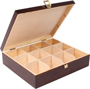 Relaxdays – Scatola Porta Tè E Tisane In Legno, 12 Scomparti, Marrone Scuro (29x26x7,5 Cm) - 2