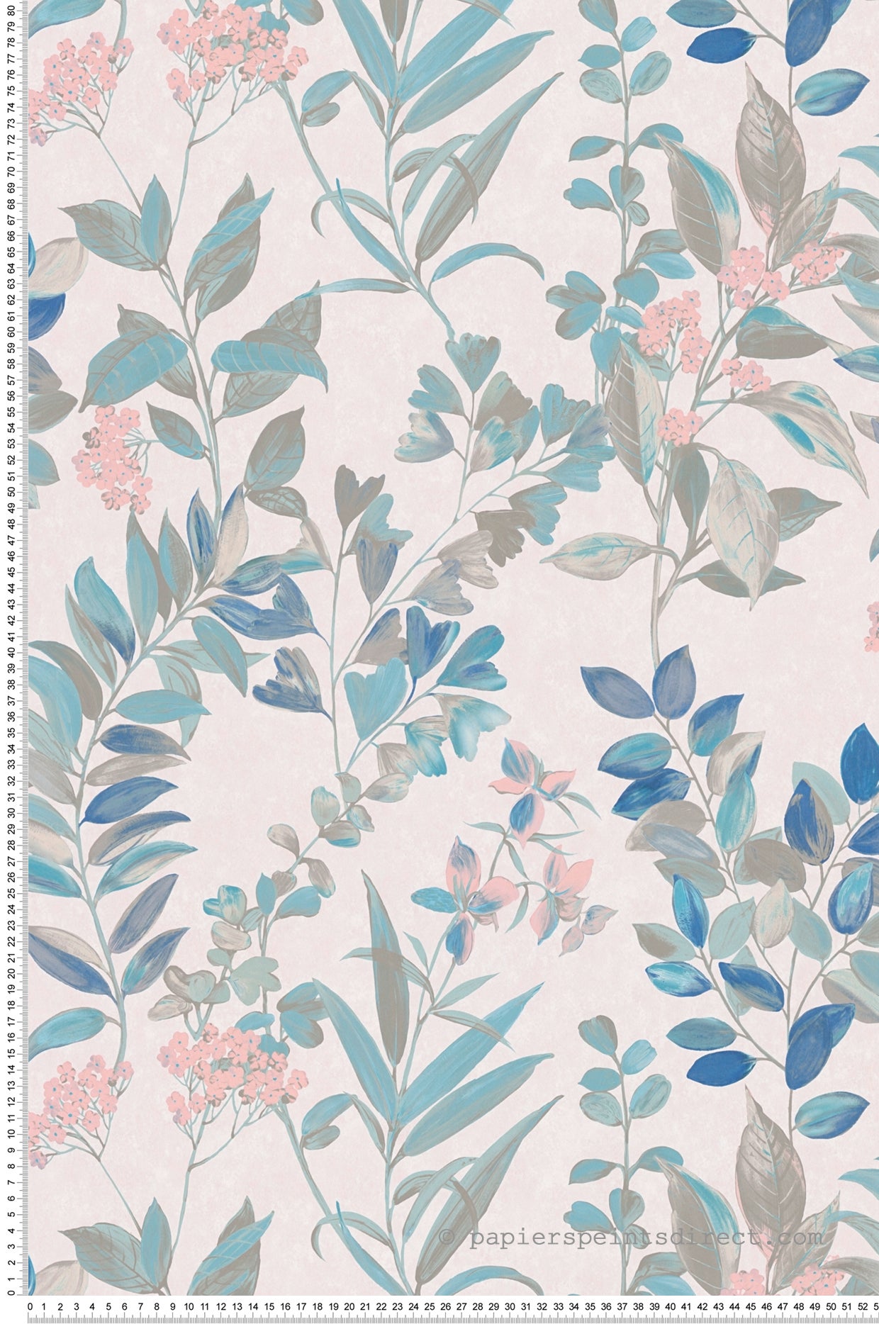 Tapeta kwiatowy wzór beżowymIniebieskim - 53 cm x 10.05 m - LIVINGWALLS