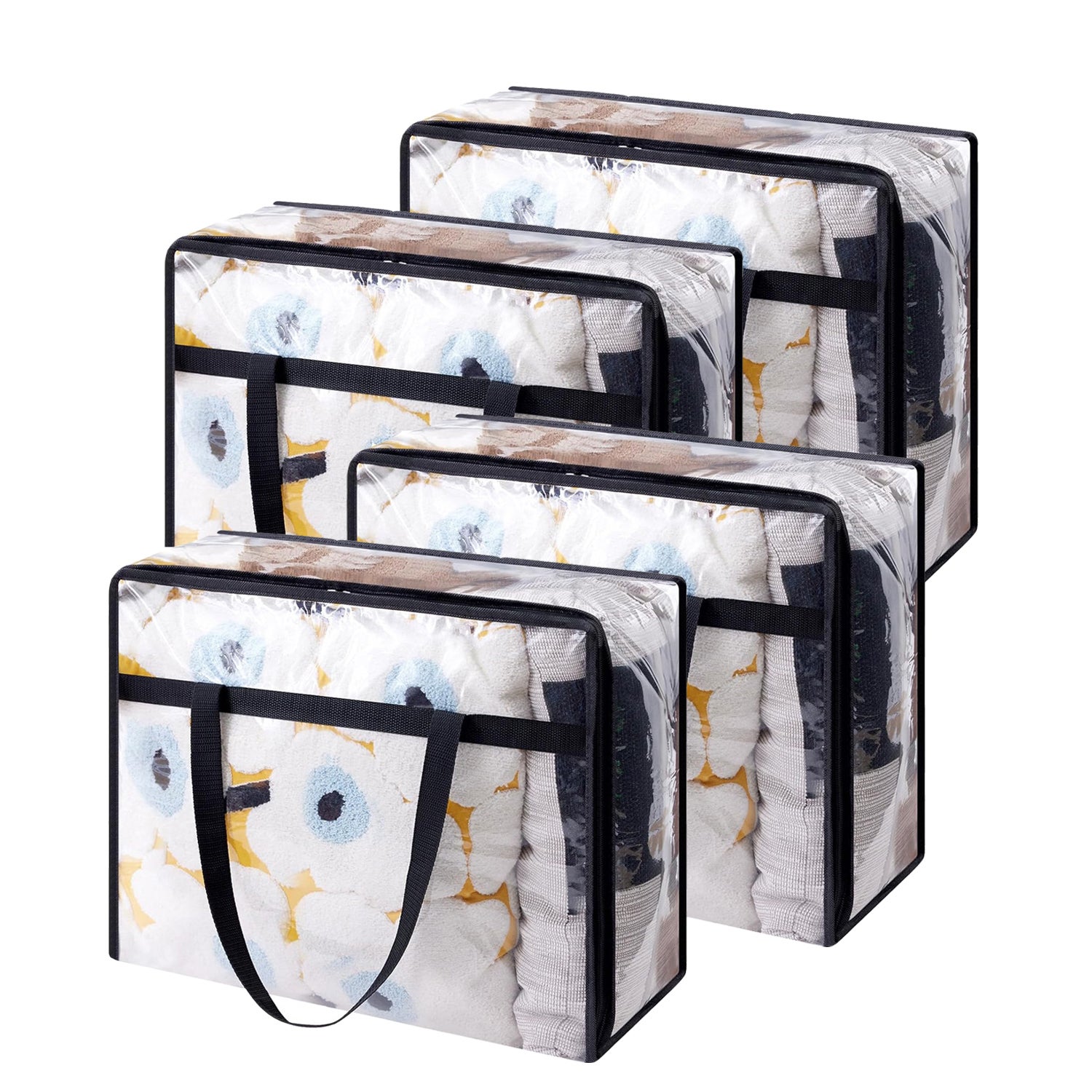 4 Sacchetti Portaoggetti Trasparenti Da 40L Con Cerniera - Organizer Per Armadio In PVC Nero