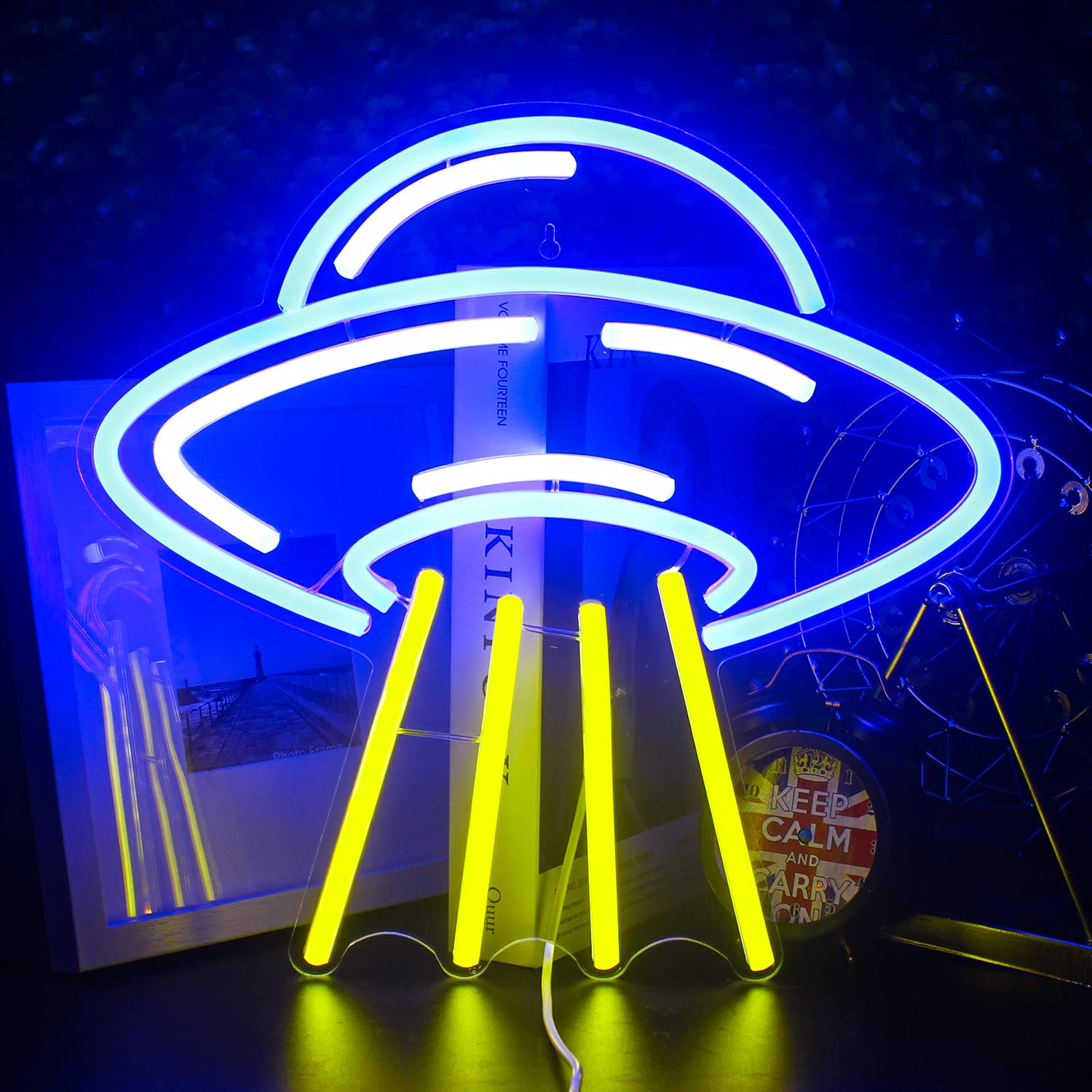 Neon UFO do pokoju, Neon LED z kosmicznym statkiem, Neonowe znaki kosmiczne, Neon UFO, Dekoracja ścienna do sypialni i pokoju gier