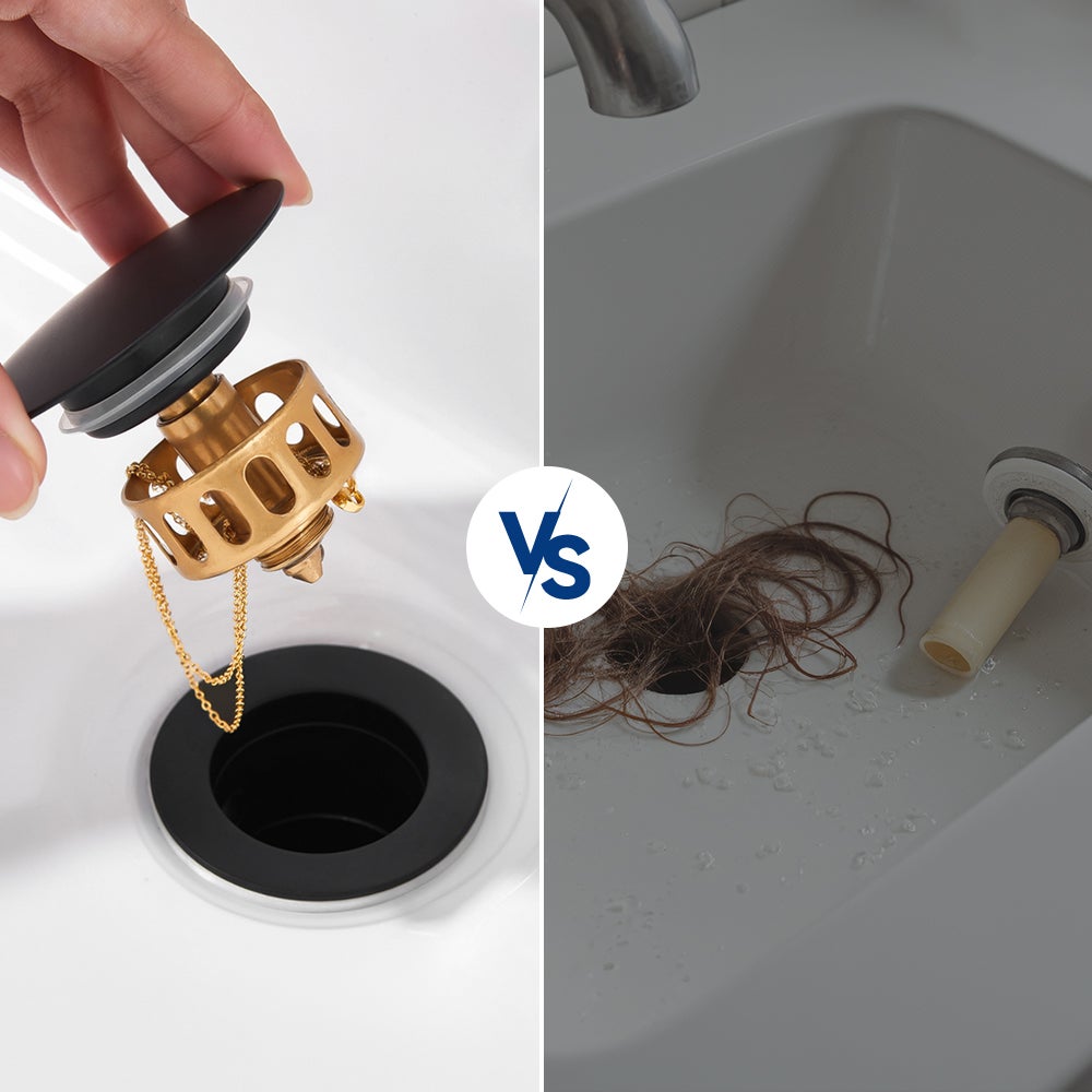 Auralum max Bonde Lavabo Pop Up Avec Trop Plein,Bouchon Vidange avec Panier à Crépine,Bonde Vidage en Laiton/Inox pour Lavabo de Salle Bain ,Noir - 6