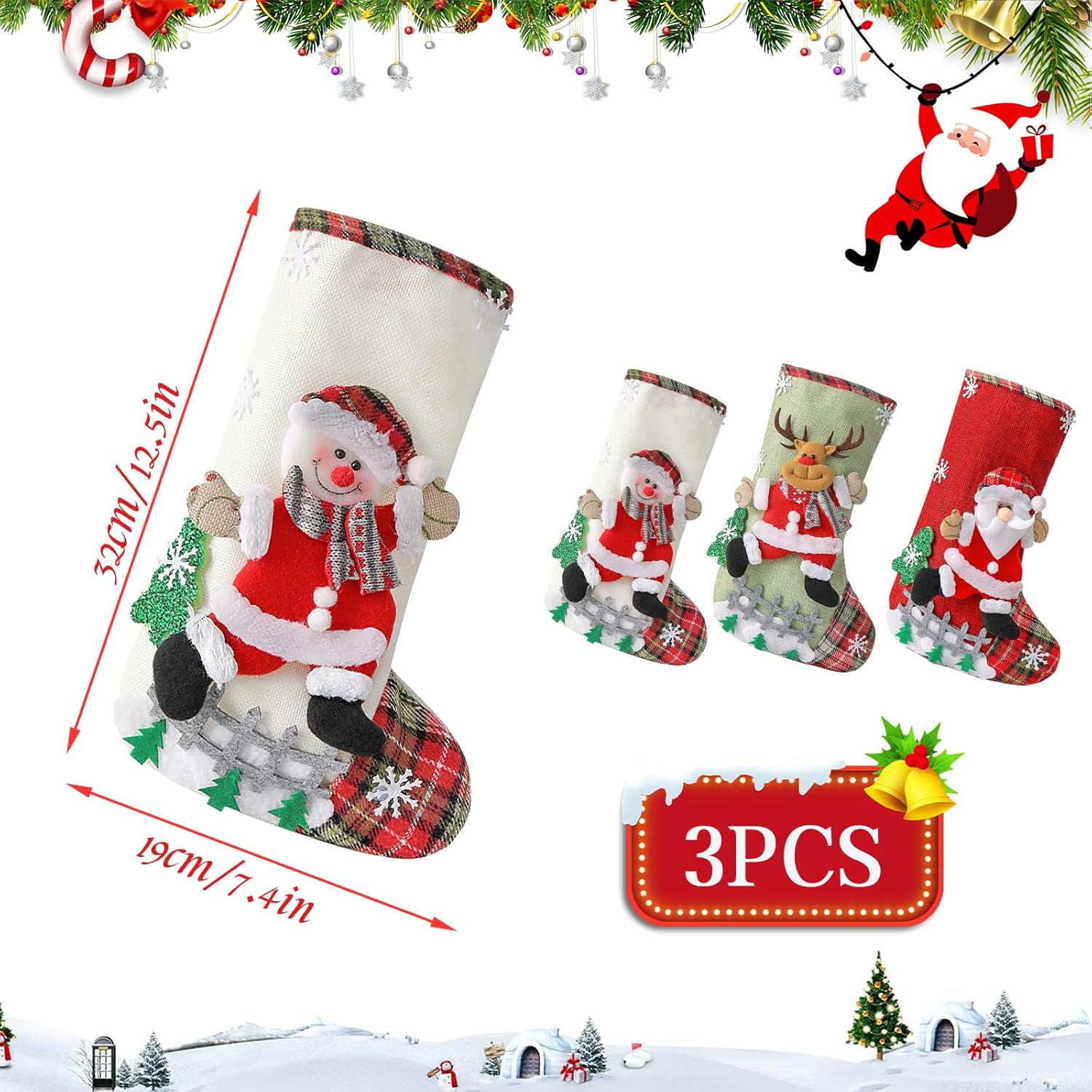 Calze Natale Maglia Con Nome Calze Di Natale Personalizzabili Con Targhette Pupazzo Di Neve - Set Da 4 Per Decorazioni Festive SOMYTING Pupazzo Neve