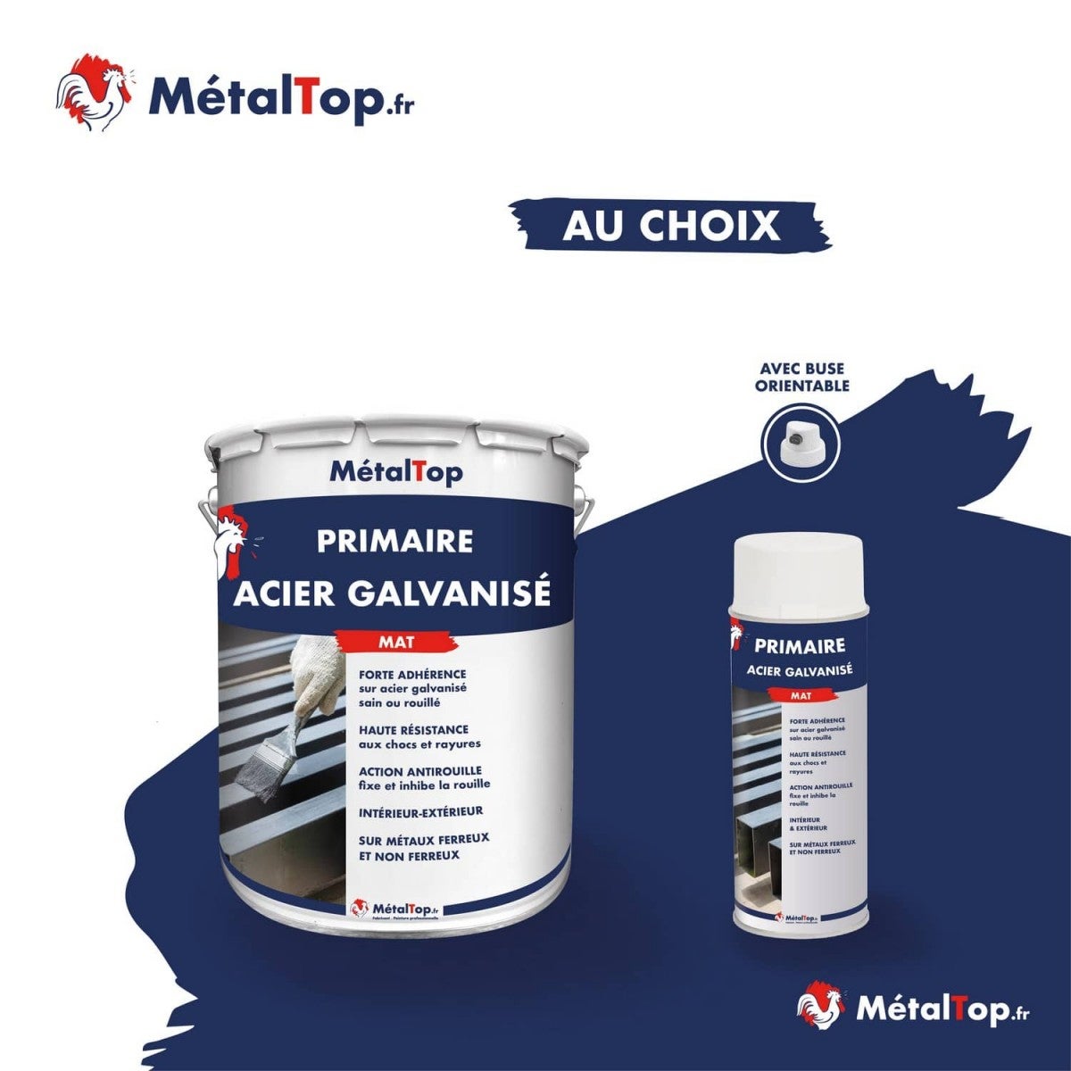 Primaire Acier Galvanise - Metaltop - Blanc pur - RAL 9010 - Bombe 400mL - 7