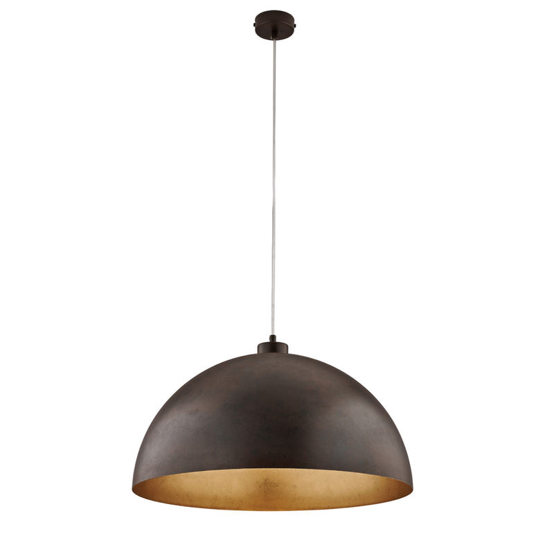 Lampa wisząca Marcus Ø50 cm z czarnego lakierowanego żelaza, dekor z efektem rdzy na zewnątrz i starego złota wewnątrz, regulowany kabel, 1 światło