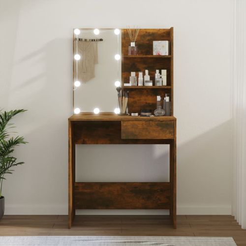 Coiffeuse Avec Miroir Chêne Fumé 74,5x40x141 Cm – Rangement Et Design Moderne