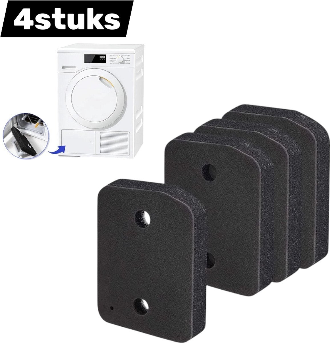 Zestaw 4 filtrów gąbkowych do suszarek bębnowych z pompą ciepła Miele 9164761 - 207 x 157 x 30 mm - Matowa czerń - Wkłady filtrujące do pralki