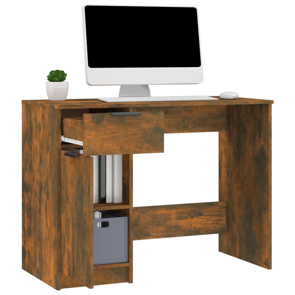 Bureau，Table de travail，Table d'étude Chêne fumé 100x50x75 cm Bois d'ingénierie CWV73393 - 5
