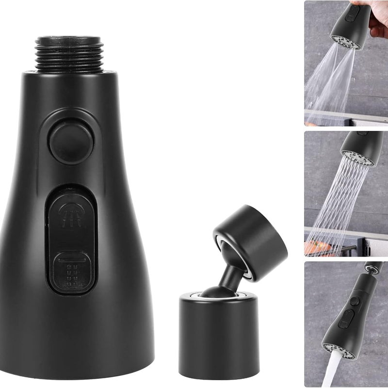 (Czarny) Wylewka do baterii kuchennej, obrotowy przedłużacz kranu 360°, perlator do baterii prysznicowej z 3 trybami, wylewka, regulacja wyciągania
