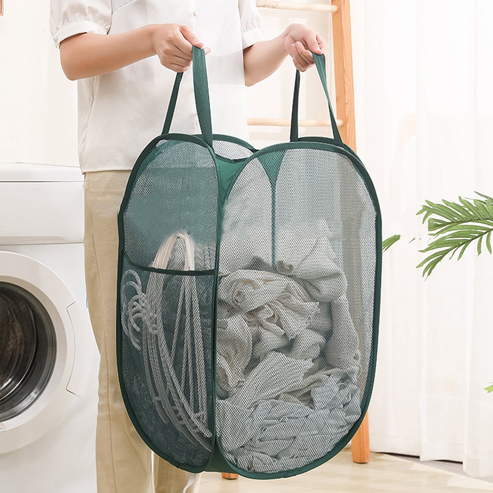 Panier à Linge Pliable En Maille 58cm Haut X 36cm Large - Gris Clair Pour Buanderie Et Salle De Bain