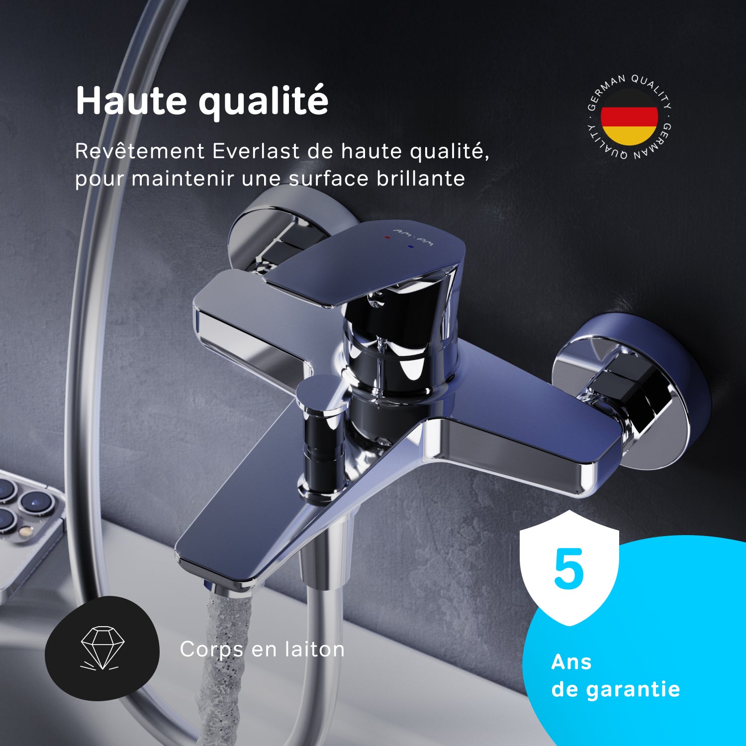 Mitigeur de baignoire mécanique Robinet salle de bain, mitigeur de bain, Chromé, Gem FGA10000 AM.PM - 3