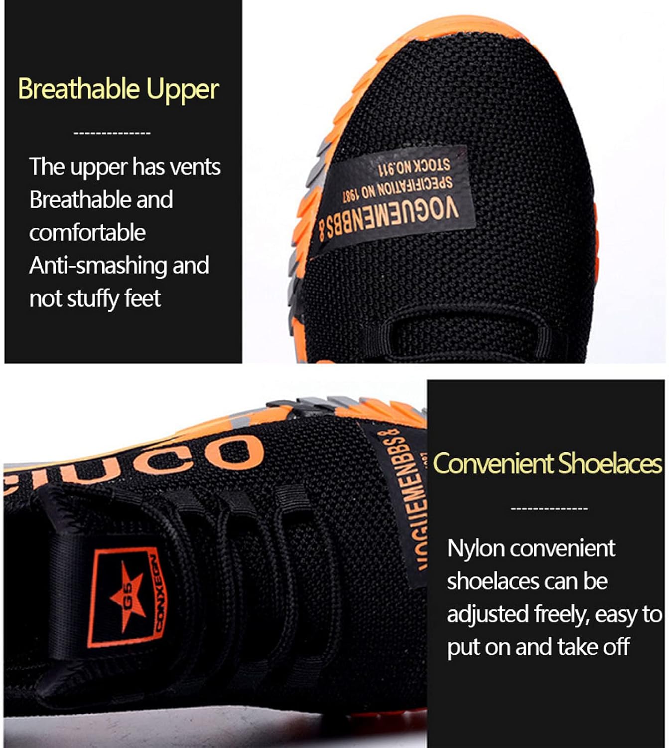 Chaussures De Sécurité Baskets À Bout En Acier Chaussures De Travail Légères Industrielles Respirantes Baskets Respirantes En Maille,Orange 37 - 4