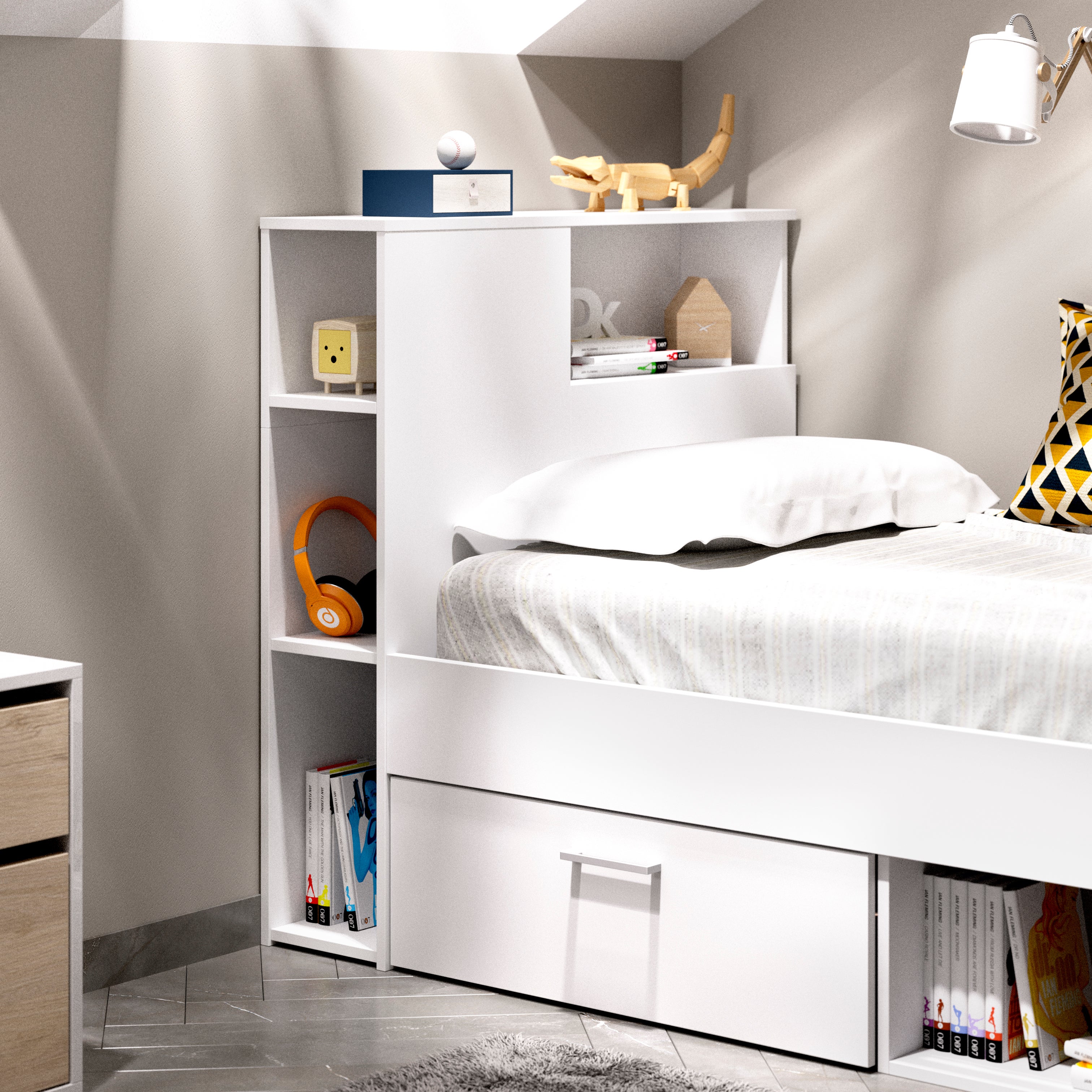 Mobelcenter - Cama Infantil Juvenil Lanka con Cajones y Estantería - Color Blanco - Ancho: 99 cm x Fondo: 218 cm x Alto: 96 cm (1348) - 3