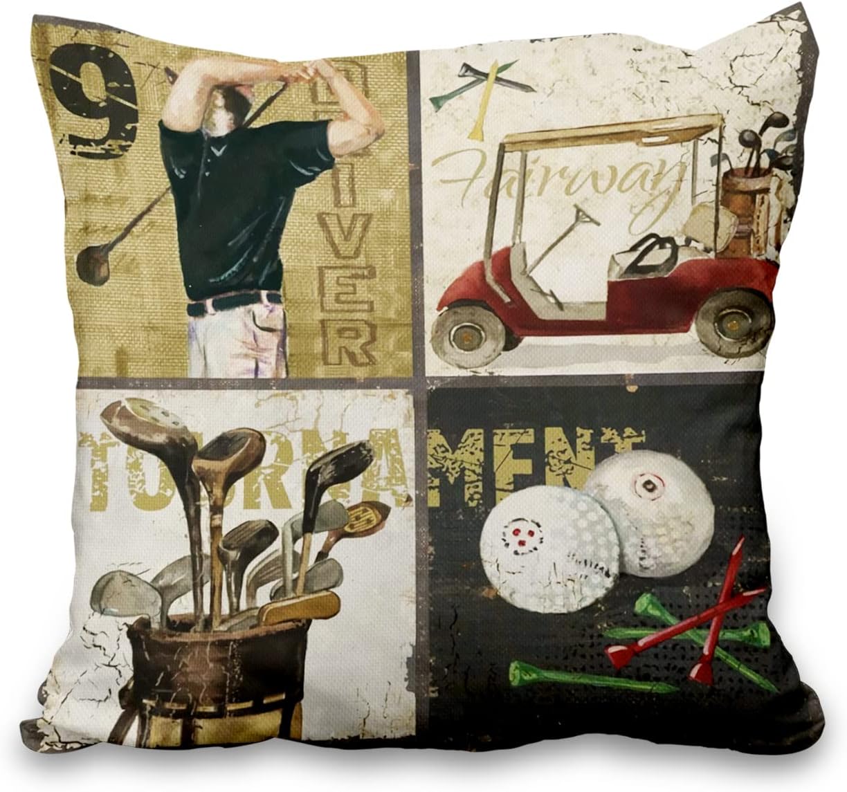 Lot de 4 housses de coussin de golf, 45 x 45 cm, housses de coussin carrées en lin noir pour canapé, salon, chambre, décoration intérieure. - 3