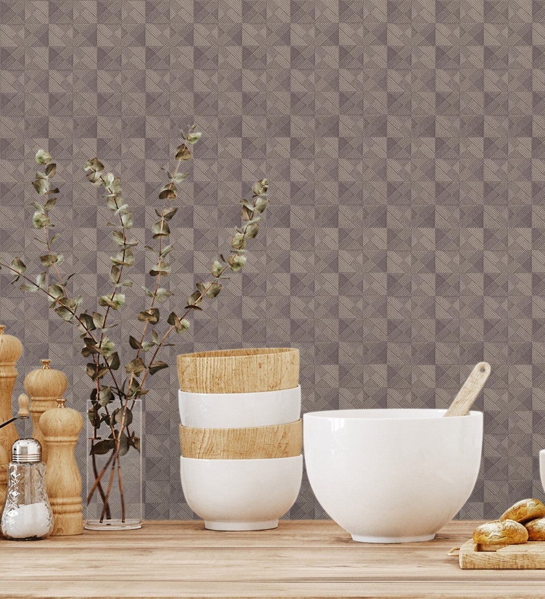 Papel pintado vinílico lavable ligeramente metalizado con textura en relieve - claxton tiles 680970 de gaulan - rollo de 10 m x 1,06 m