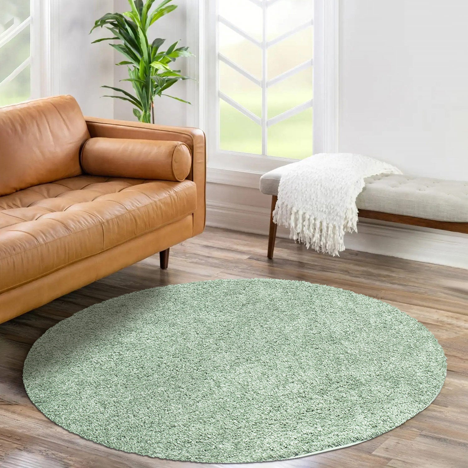 Tapis à Poils Longs Rond SOFTY Vert Amande 80x80cm - 2