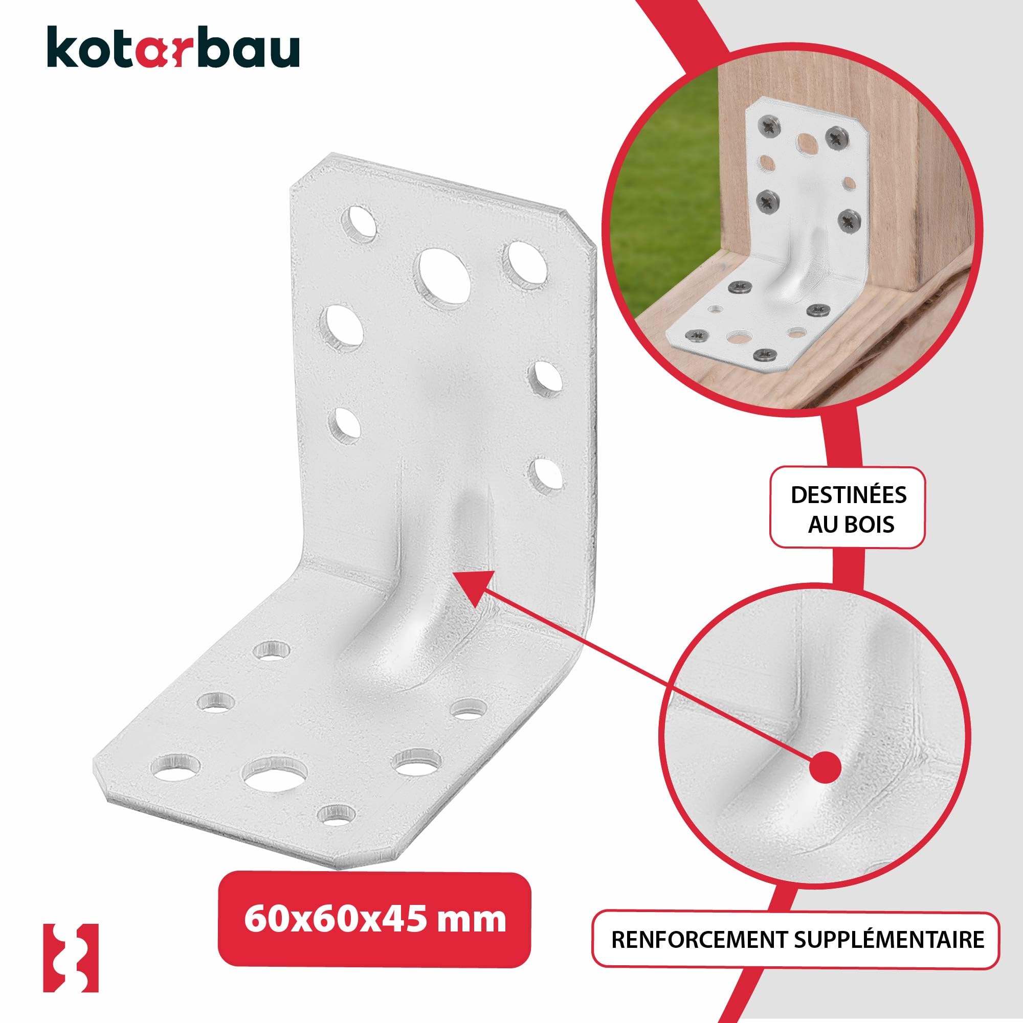 12 szt. Kątownik Ciesielski - Łącznik Budowlany - 60 x 60 x 45 mm - Stal ocynkowana - z Przetłoczeniem - Nierdzewny KOTARBAU - 4