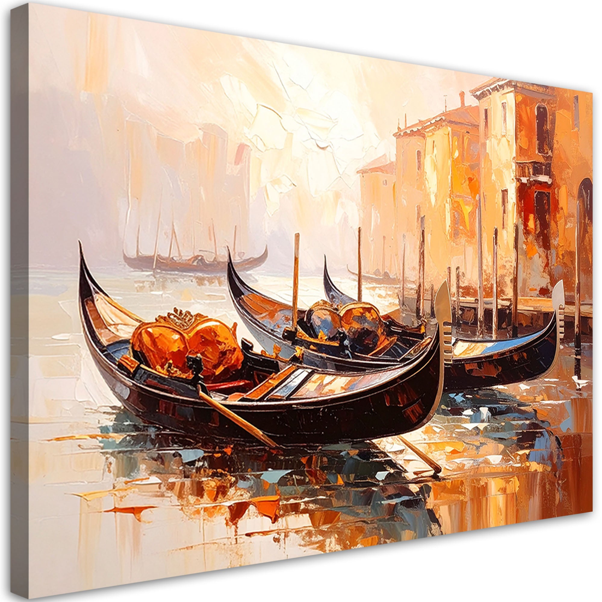 Obraz do salonu sypialni wenecja miasto gondole beżowy 90x60