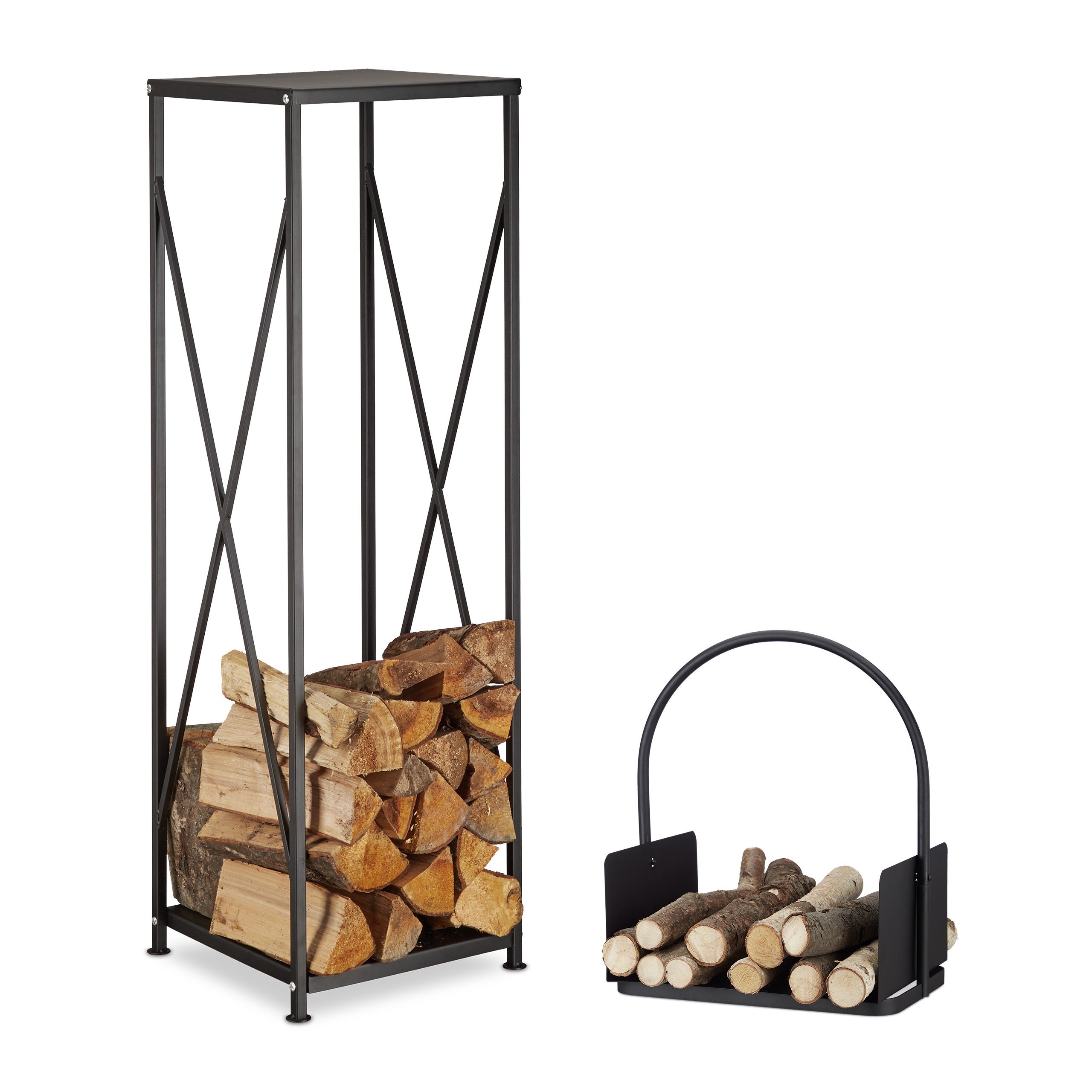 Relaxdays Scaffale Portalegna da Interno in Metallo, per Ceppi da Camino, HLP 60x30x30 cm, Porta