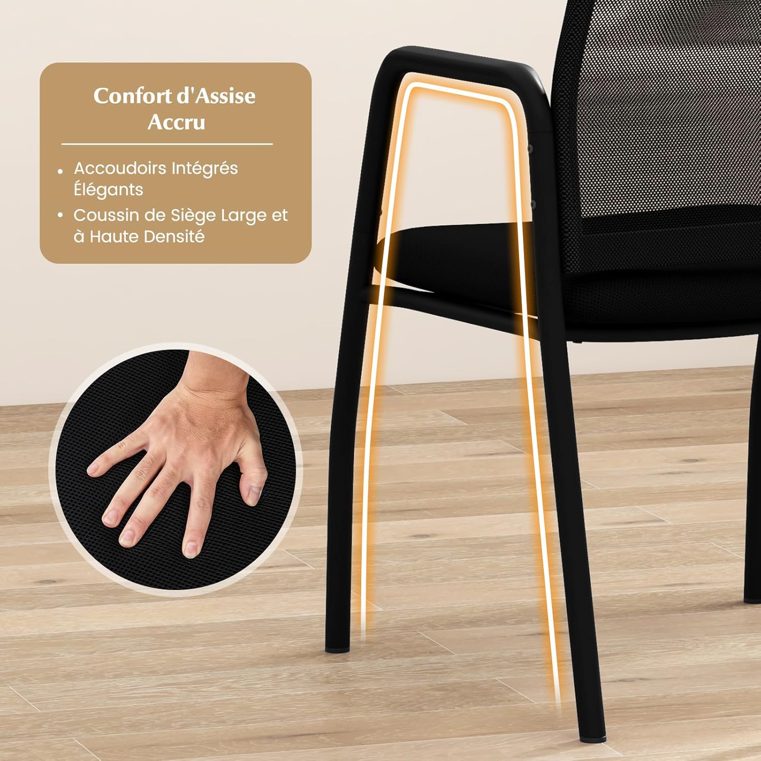 Set di 2 Sedie da Attesa, Sedia da Ufficio con con Schienale in Rete Ergonomico, Sedia da Conferenza con Braccioli e Sedile Imbottito, Portata - 8