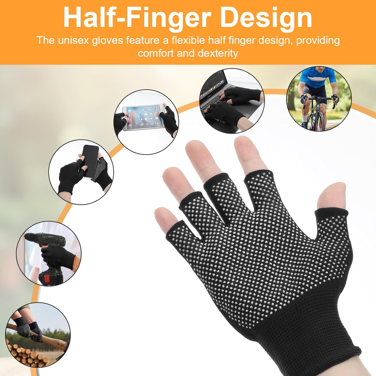 Lot de 6 paires de mitaines légères et respirantes, idéales pour le travail, le sport, la moto et la pêche. Protection anti-UV. - 3
