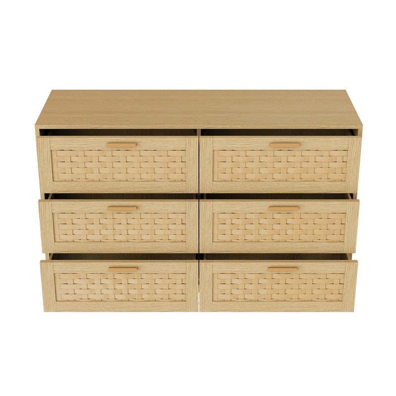 Buffet à 6 tiroirs, portes en PVC tissé, structure en bois, coloris chêne,Meuble, Meuble d'appoint, Meuble de rangement, Commode, 115 x 40 x 80 cm - 9