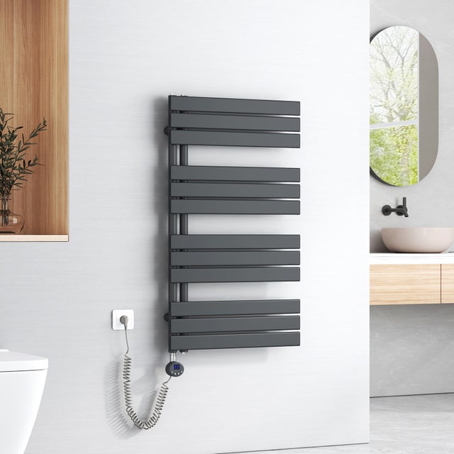 EMKE Sèche-Serviettes Électrique Panneau avec élément chauffant thermostat, baguette chauffante avec minuterie, Anthracite 1041x600mm 600W