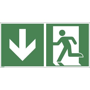 Cartello di uscita di emergenza | extra lunga | PVC autoadesivo 297 x 148 mm | secondo ASR A1.3 DIN 7010 DIN 67510 | Segnale di uscita di emergenza destro verso l'alto