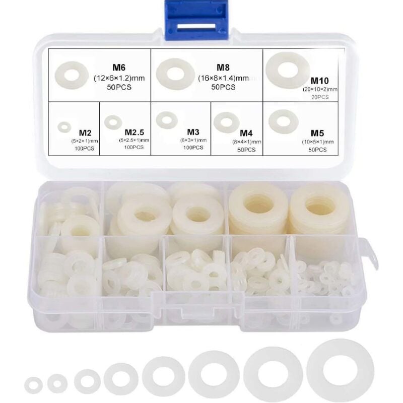 Podkładki Nylonowe Dystansowe Plastikowe M2 M2.5 M3 M4 M5 M6 M8 M10 Okrągłe Podkładki Płaskie 520 Sztuk